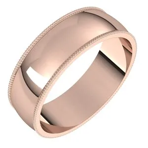 10K Rose 6 mm Milgrain Half Round Light Band Size 6.5