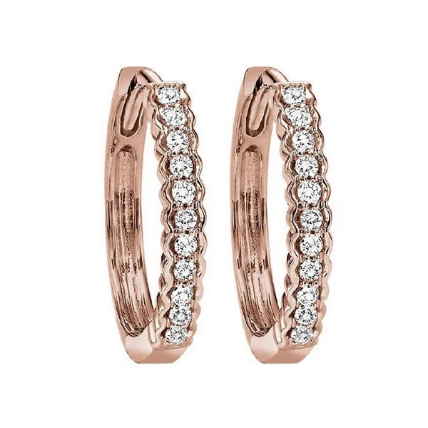 10KT Pink Gold & Diamond Classic Book Mixable Fashion Earrings  - 1/6 ctw