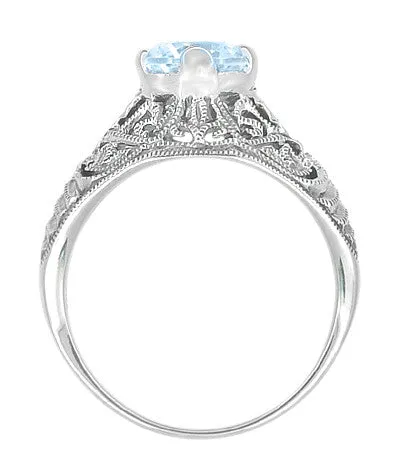 1.45 Carat Blue Topaz Promise Ring in Sterling Silver | Edwardian Filigree Dome Solitaire