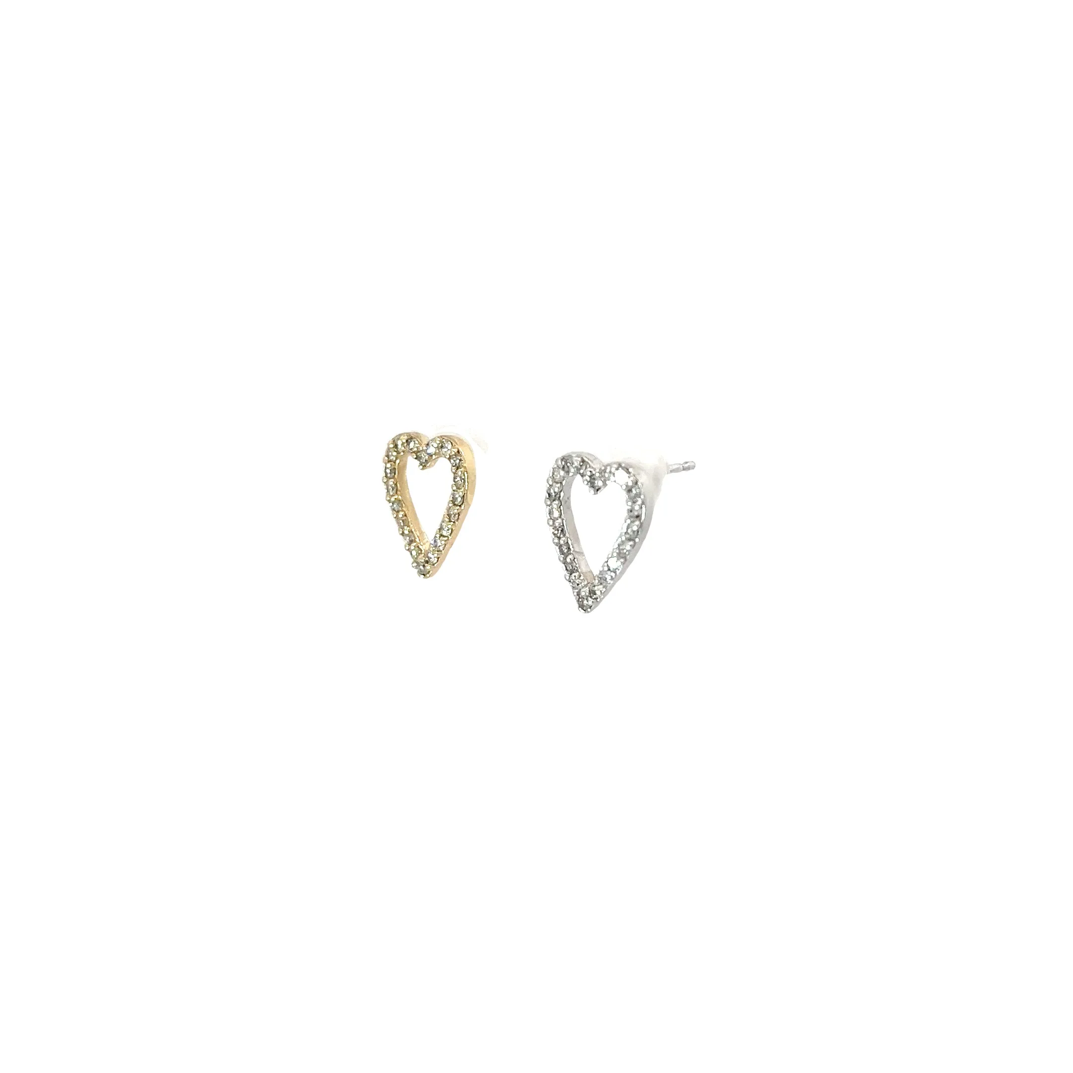 14K WHITE AND YELLOW GOLD .35CT G SI1 ROUND DIAMOND OPEN HEART STUD EARRINGS