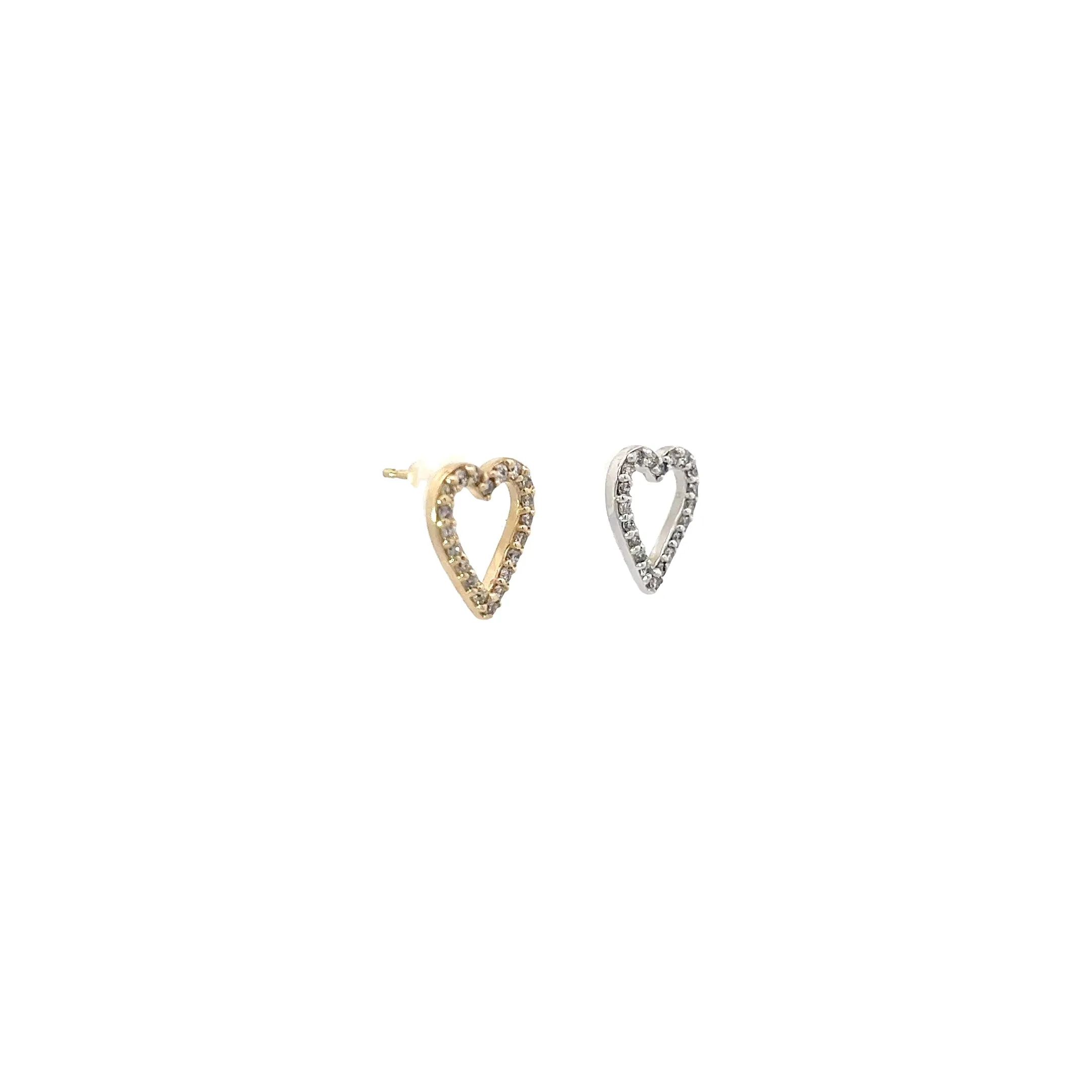 14K WHITE AND YELLOW GOLD .35CT G SI1 ROUND DIAMOND OPEN HEART STUD EARRINGS