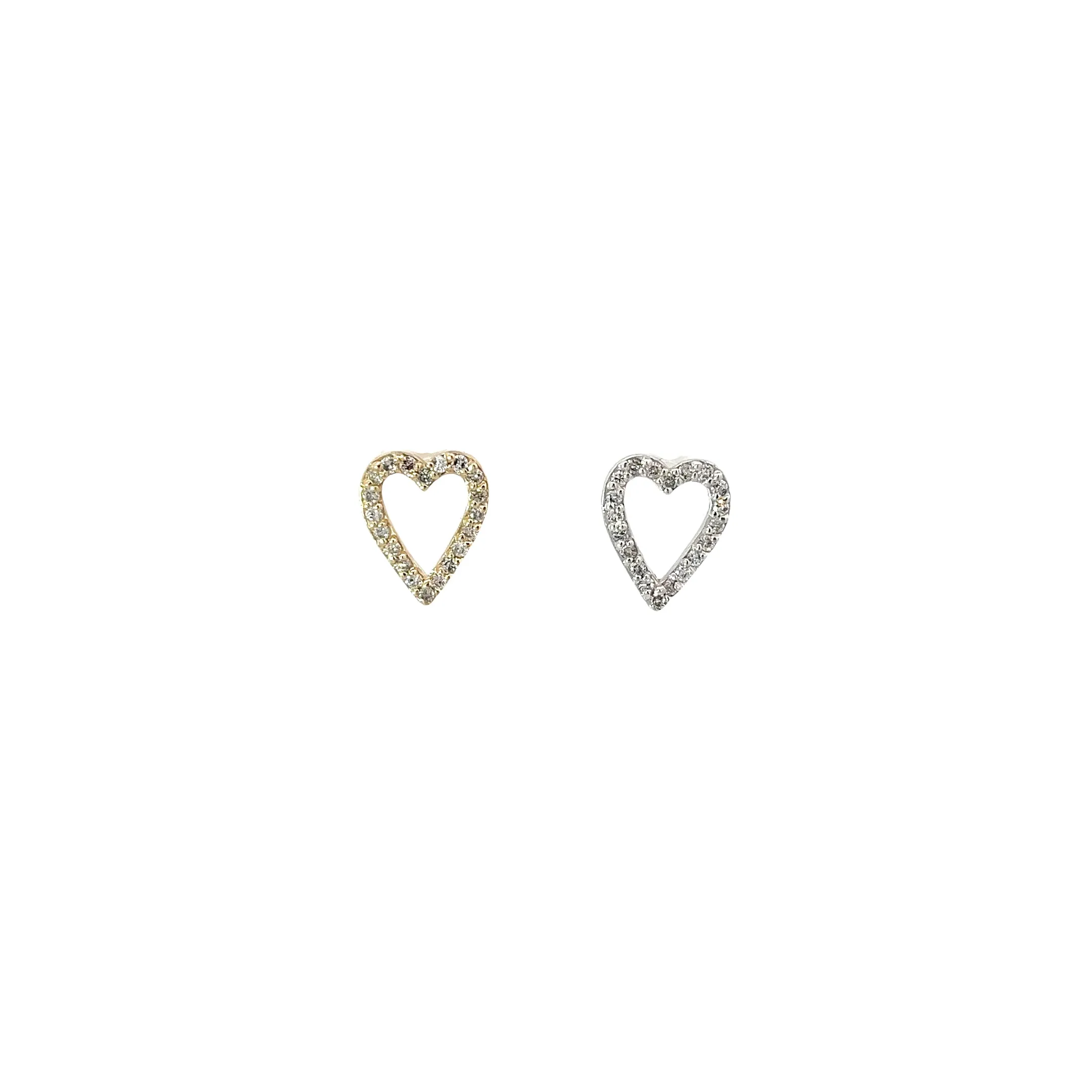 14K WHITE AND YELLOW GOLD .35CT G SI1 ROUND DIAMOND OPEN HEART STUD EARRINGS