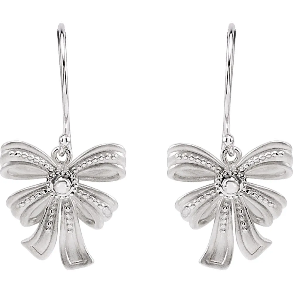 14k White Gold Vintage-Style Bow Design Earrings