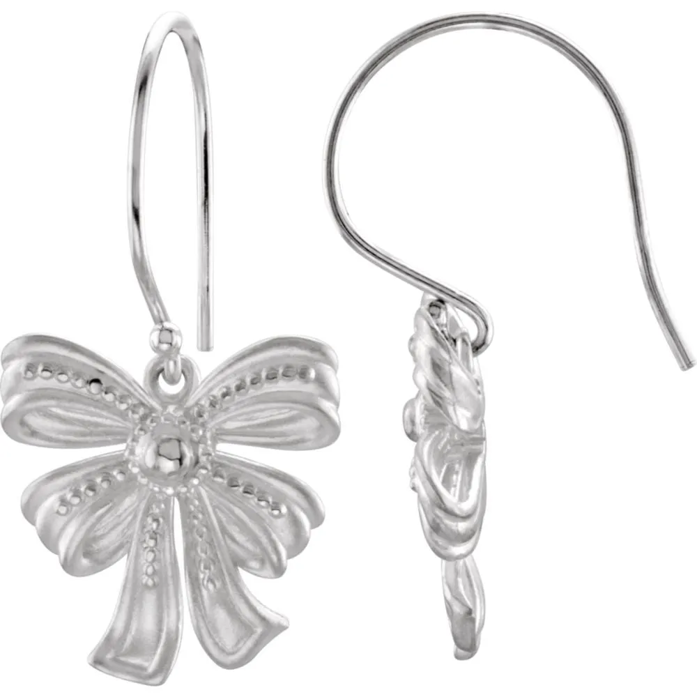 14k White Gold Vintage-Style Bow Design Earrings