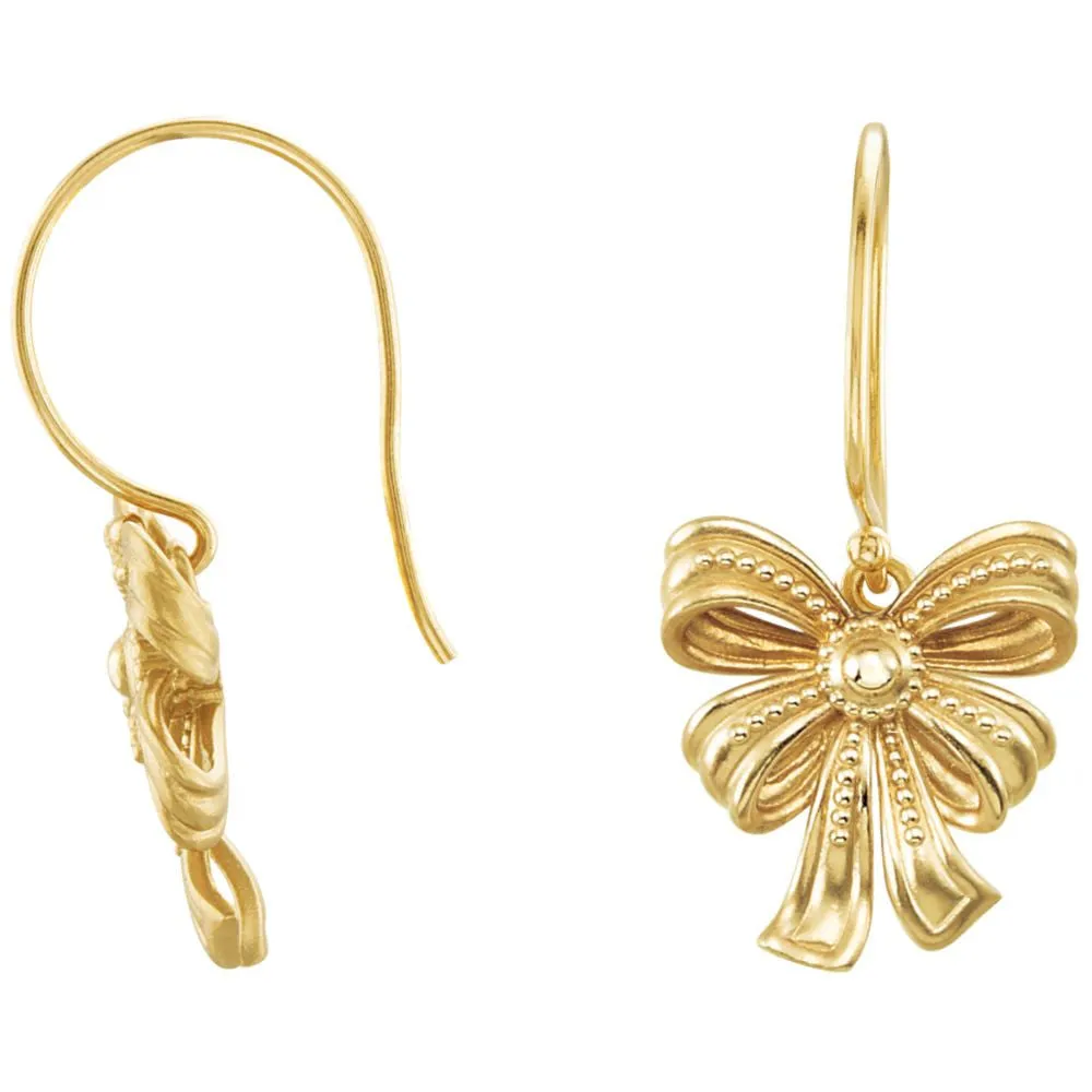 14k Yellow Gold Vintage-Style Bow Design Earrings