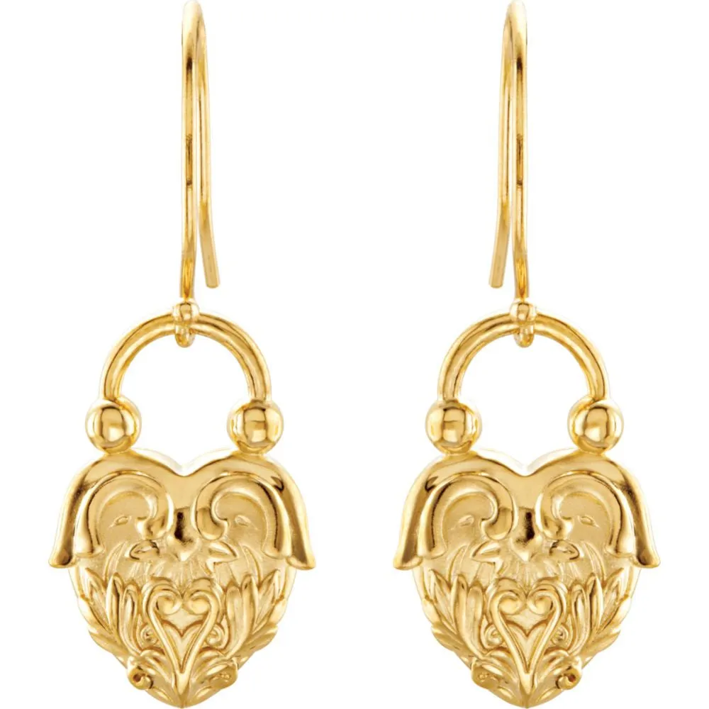 14k Yellow Gold Vintage-Style Heart Design Earrings