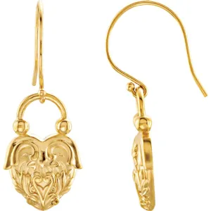 14k Yellow Gold Vintage-Style Heart Design Earrings
