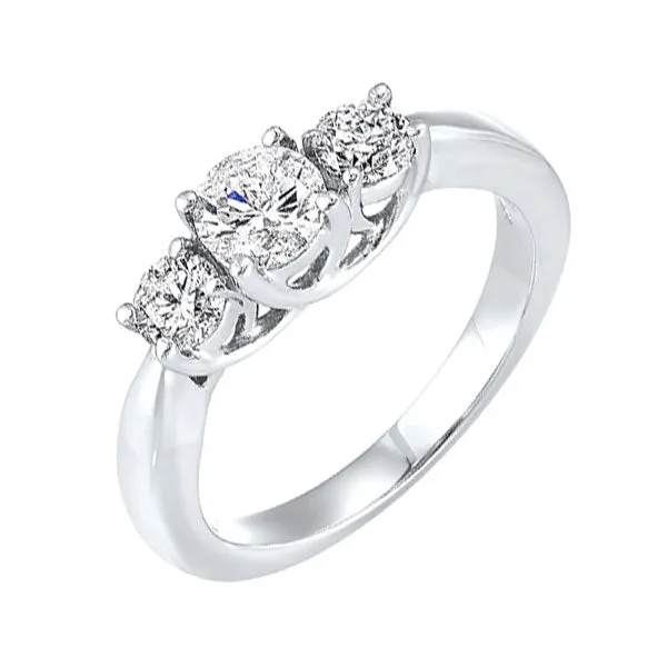 14KT White Gold & Diamond Classic Book 3 Stone Fashion Ring  - 2 ctw