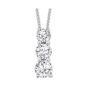 14KT White Gold & Diamond Classic Book 3 Stone Neckwear Pendant  - 1 ctw