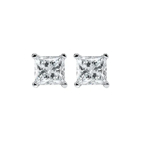 14KT White Gold & Diamond Classic Book Pricess Cut Stud Earrings  - 1/3 ctw