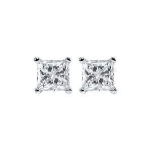 14KT White Gold & Diamond Classic Book Pricess Cut Stud Earrings  - 1/3 ctw
