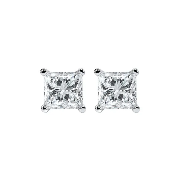 14KT White Gold & Diamond Classic Book Pricess Cut Stud Earrings  - 5/8 ctw