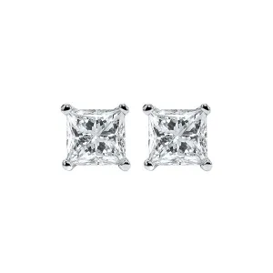 14KT White Gold & Diamond Classic Book Pricess Cut Stud Earrings  - 5/8 ctw