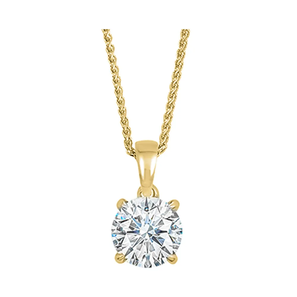 14KT Yellow Gold & Diamond Solitaire Pendant - 1     ctw