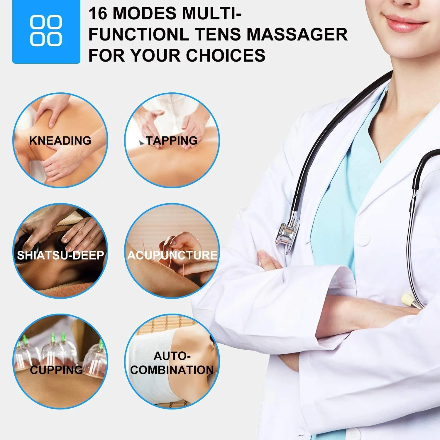 [16 Thicker Pads] NURSAL  AS1080 EMS TENS Unit Muscle Stimulator