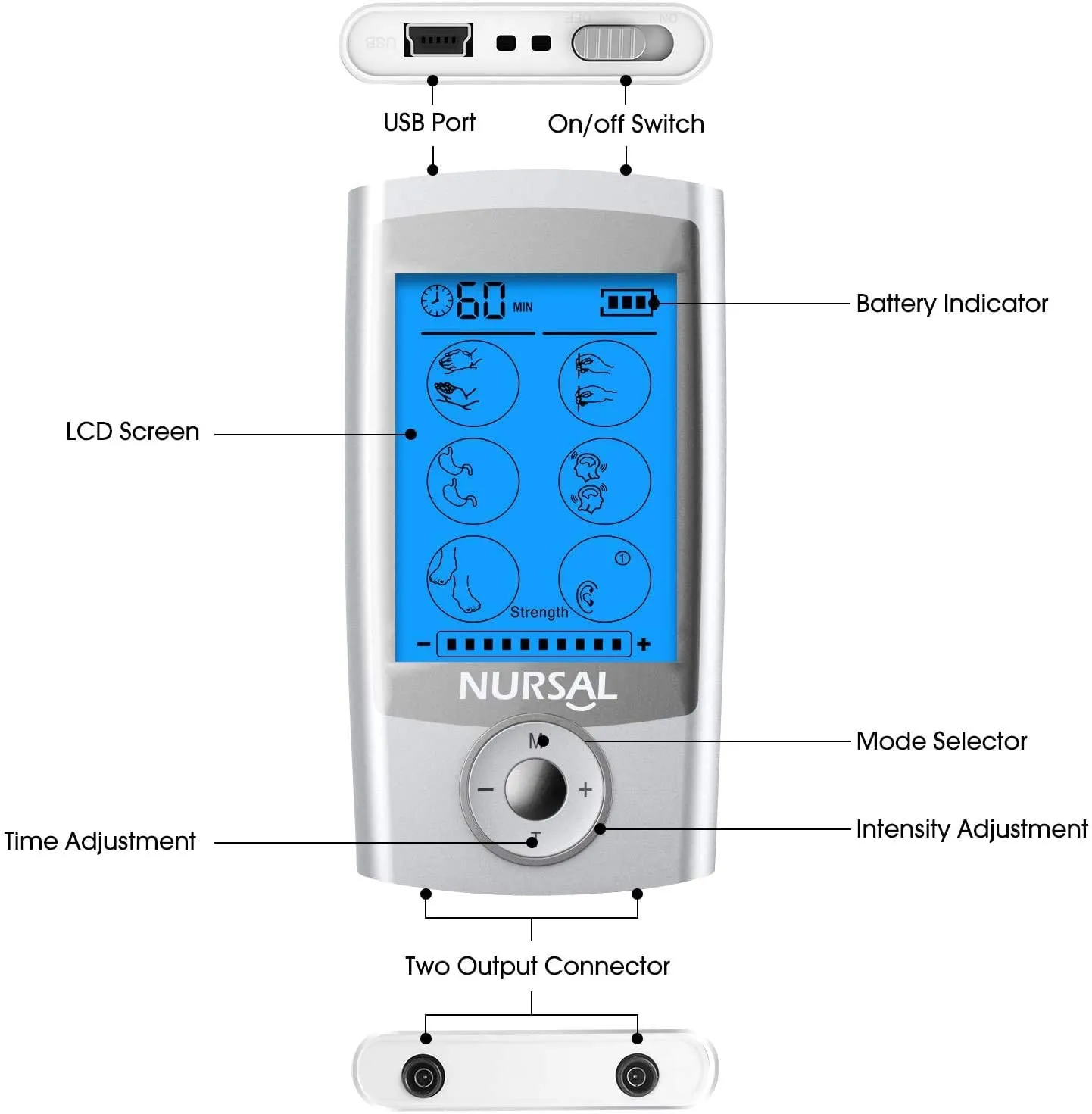 [16 Thicker Pads] NURSAL  AS1080 EMS TENS Unit Muscle Stimulator