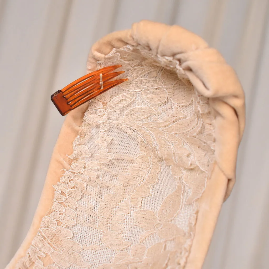 1920s Style Tan Velvet Crescent Turban Hat