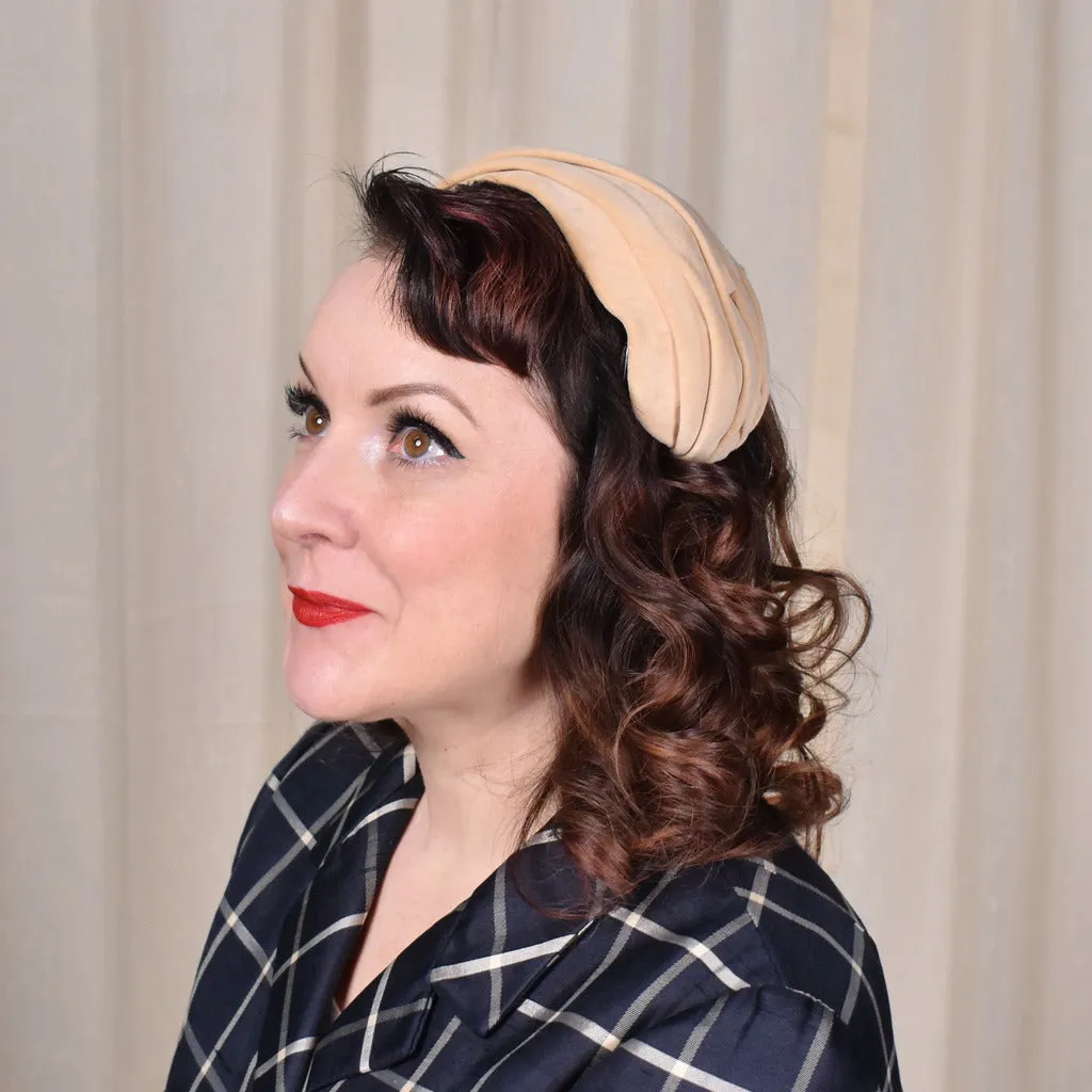 1920s Style Tan Velvet Crescent Turban Hat