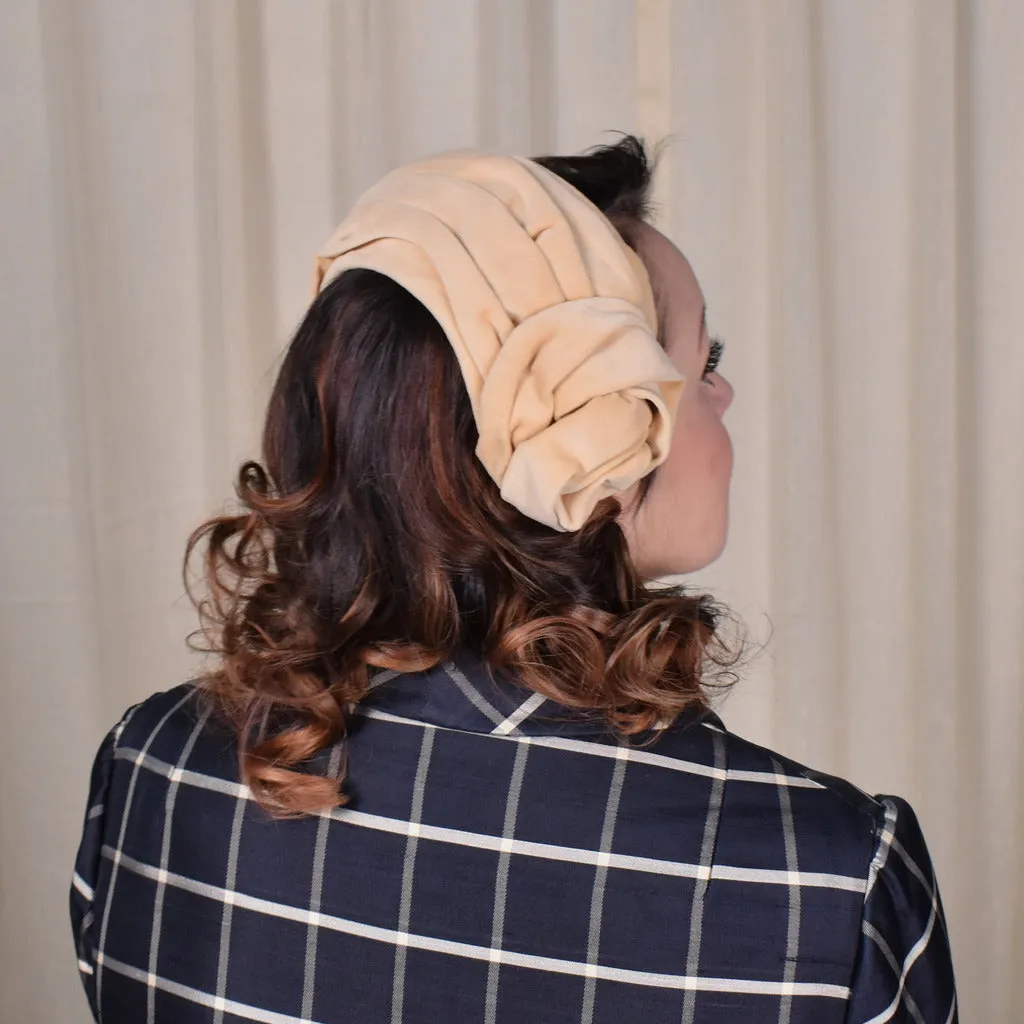 1920s Style Tan Velvet Crescent Turban Hat