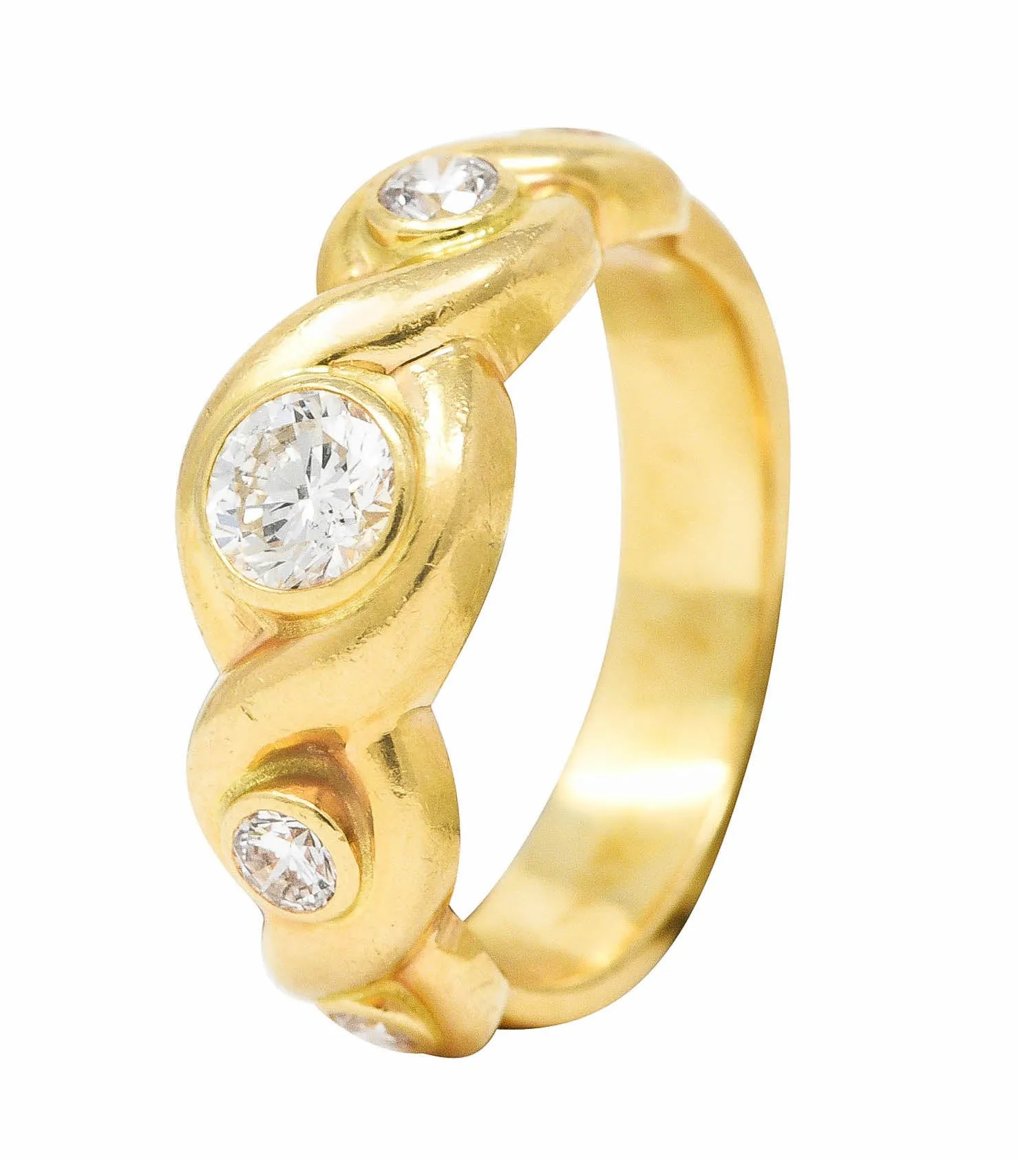 1970's 0.70 CTW 14 Karat Yellow Gold Scroll Vintage Five Stone Ring