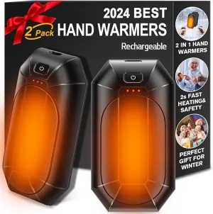 2 Pack 𝐇𝐚𝐧𝐝 𝐖𝐚𝐫𝐦𝐞𝐫𝐬 Rechargeable,Portable Electric Hand Warmers Reusable,USB Handwarmers,Outdoor/Indoor/Working/Studying/Camping/Hunting/Golf/Pain Relief/Game/Warm Gifts for Men Women Kids