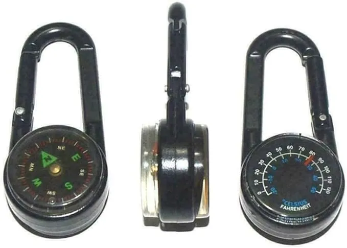 3 in 1 Multifunctional Compass Thermometer Hiking Tactical Carabiner Keychain for Camping, Hiking,Travel