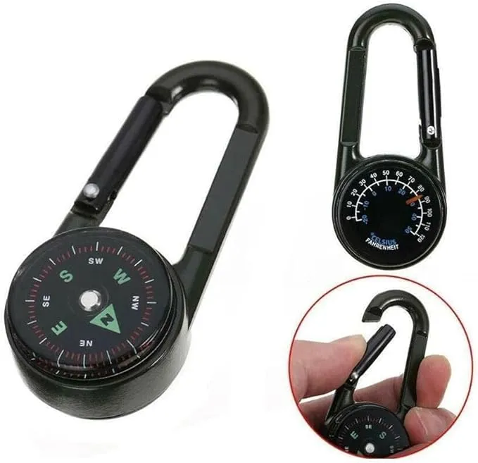 3 in 1 Multifunctional Compass Thermometer Hiking Tactical Carabiner Keychain for Camping, Hiking,Travel