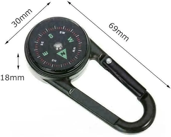 3 in 1 Multifunctional Compass Thermometer Hiking Tactical Carabiner Keychain for Camping, Hiking,Travel