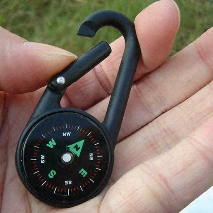 3 in 1 Multifunctional Compass Thermometer Hiking Tactical Carabiner Keychain for Camping, Hiking,Travel