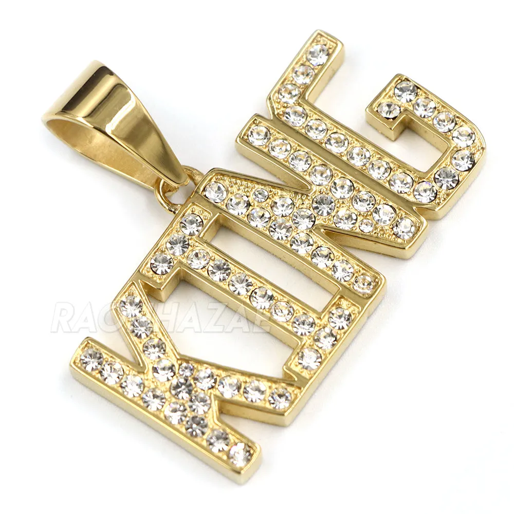 316L Stainless Blinged Out King Lettering Pendant w/ 4mm Miami Cuba Chain