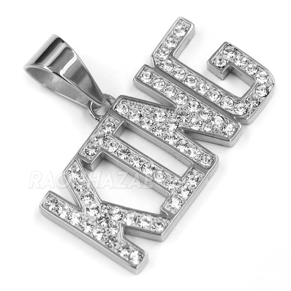 316L Stainless Blinged Out King Lettering Pendant w/ 4mm Miami Cuba Chain