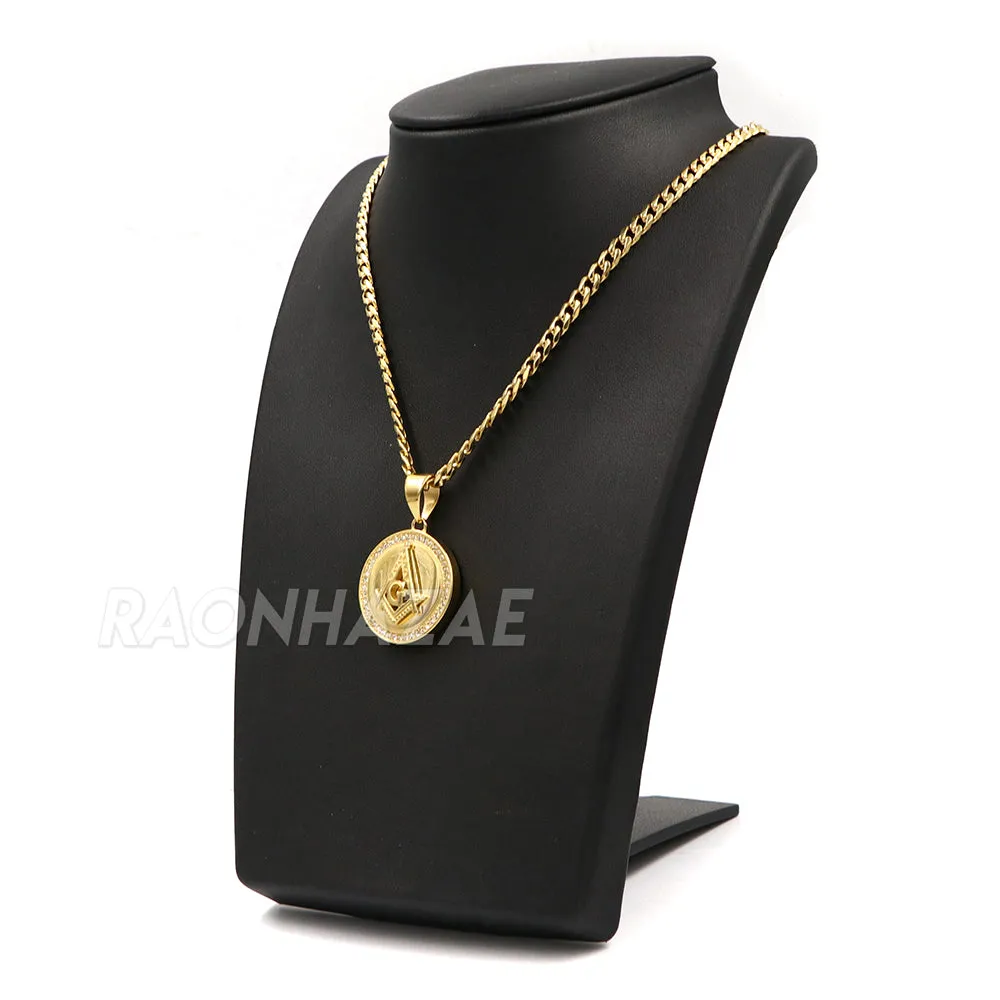 316L Stainless Freemason Grand Master Compass Pendant w/ 4mm Miami Cuba Chain
