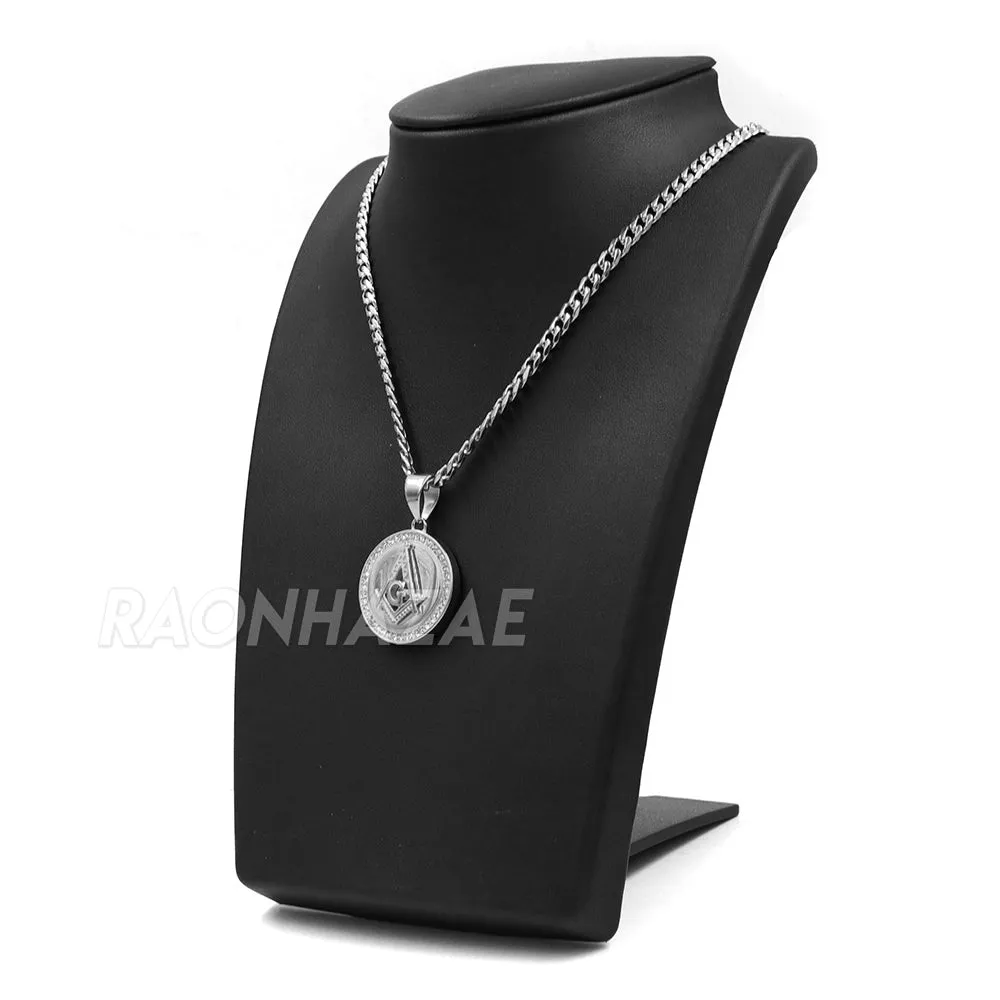 316L Stainless Freemason Grand Master Compass Pendant w/ 4mm Miami Cuba Chain