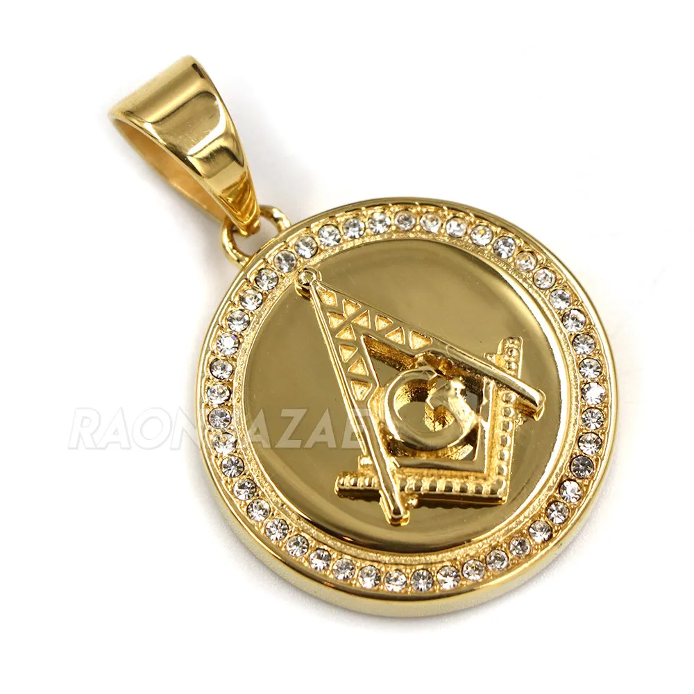 316L Stainless Freemason Grand Master Compass Pendant w/ 4mm Miami Cuba Chain