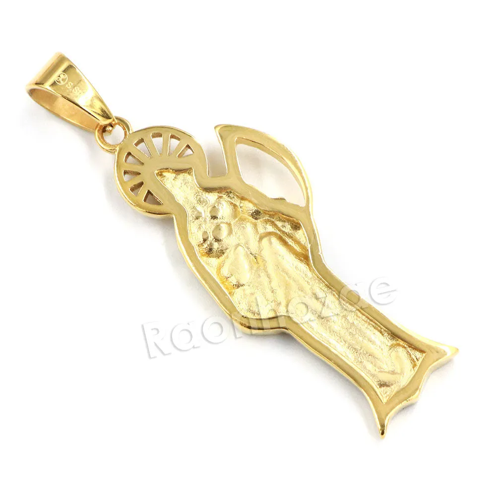 316L Stainless Steel Gold Hip Hop Santa Muerte Pendant w/ 4mm Miami Cuban Chain