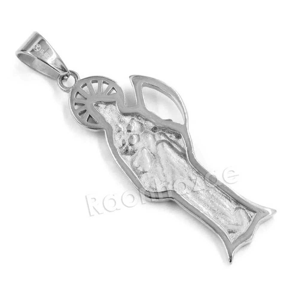 316L Stainless Steel Gold Hip Hop Santa Muerte Pendant w/ 4mm Miami Cuban Chain