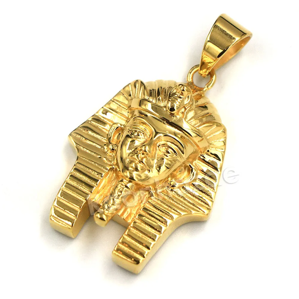 316L Stainless Steel King TUT Symbol Bliged Out Pendant w/ 4mm Miami Cuba Chain
