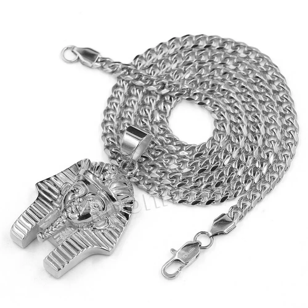 316L Stainless Steel King TUT Symbol Bliged Out Pendant w/ 4mm Miami Cuba Chain