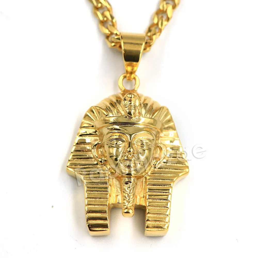 316L Stainless Steel King TUT Symbol Bliged Out Pendant w/ 4mm Miami Cuba Chain