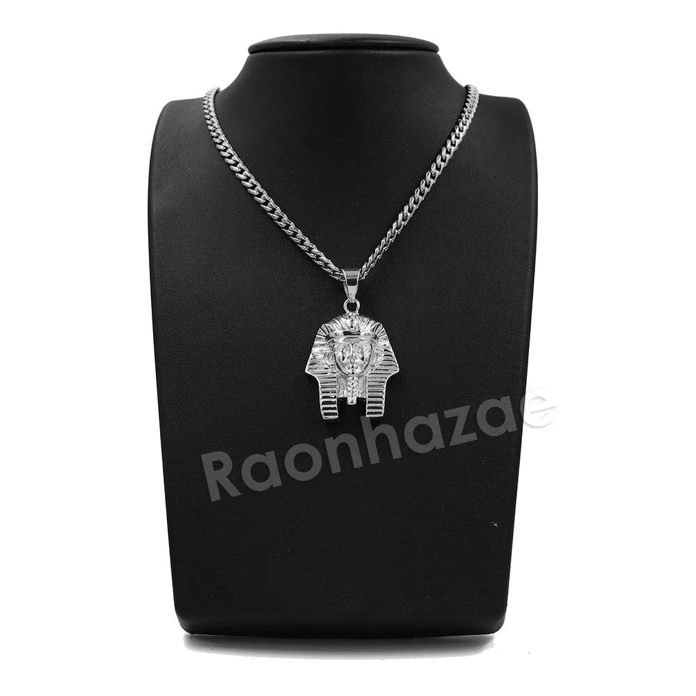 316L Stainless Steel King TUT Symbol Bliged Out Pendant w/ 4mm Miami Cuba Chain