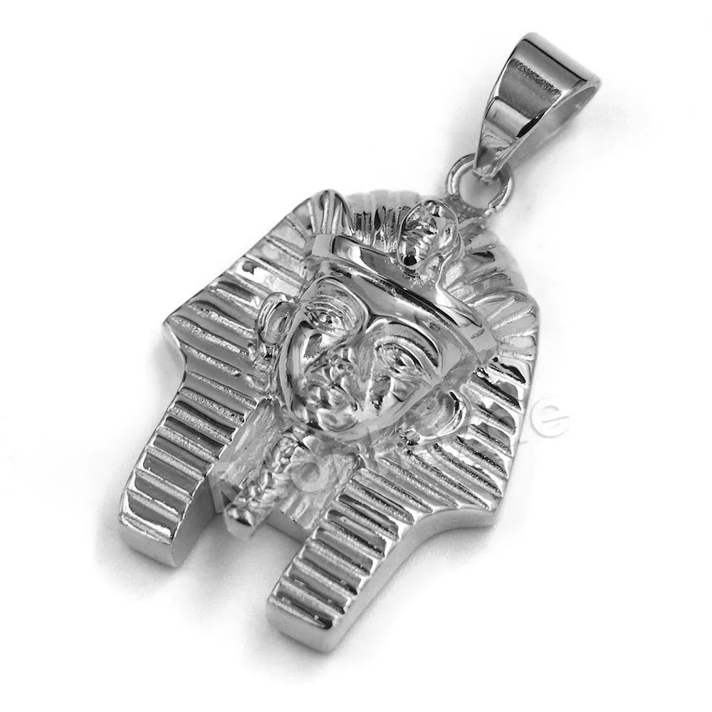 316L Stainless Steel King TUT Symbol Bliged Out Pendant w/ 4mm Miami Cuba Chain