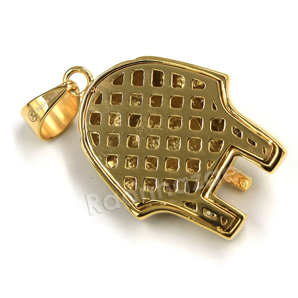 316L Stainless Steel King TUT Symbol Bliged Out Pendant w/ 4mm Miami Cuba Chain