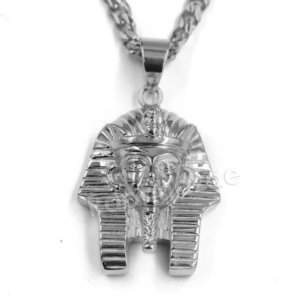 316L Stainless Steel King TUT Symbol Bliged Out Pendant w/ 4mm Miami Cuba Chain