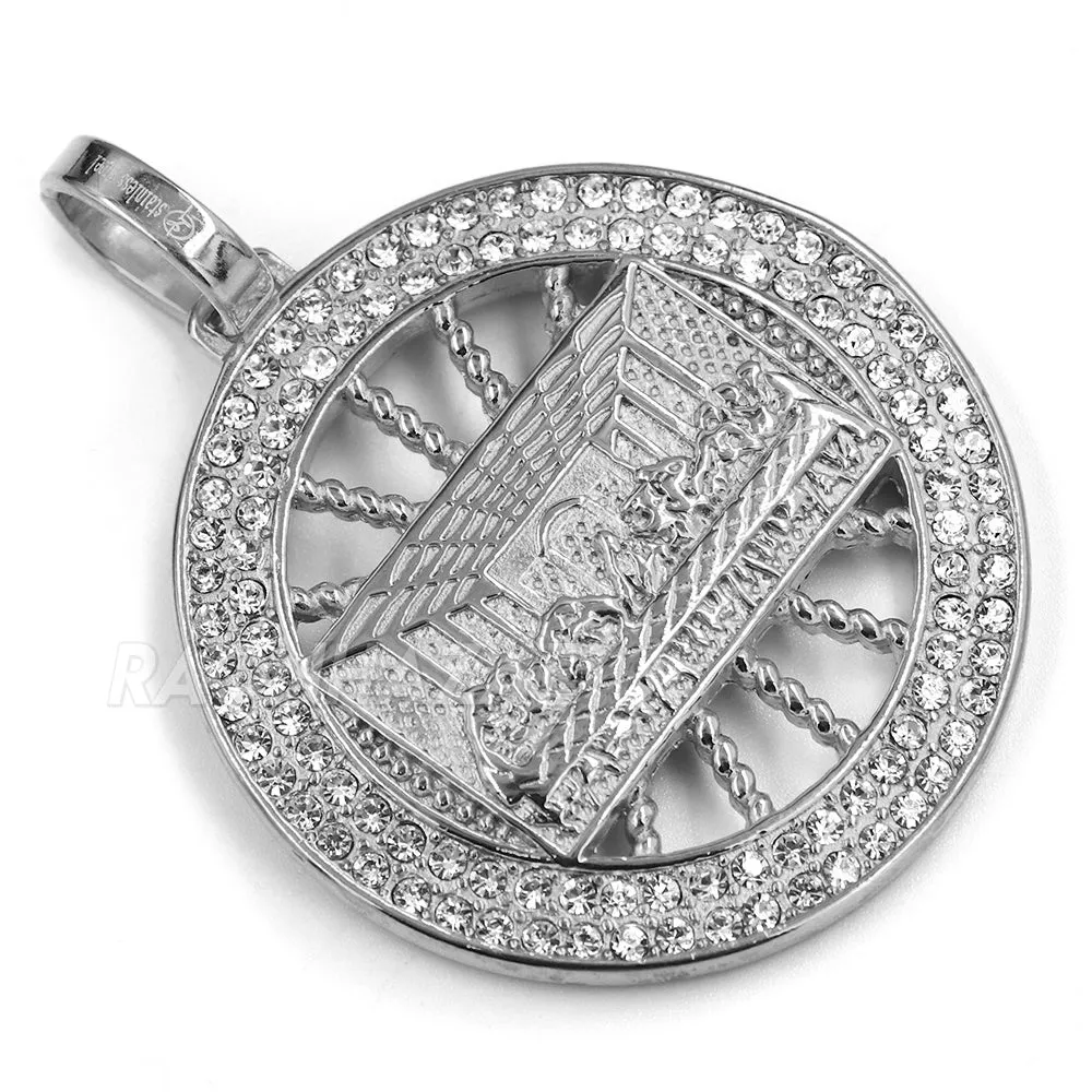316L Stainless Steel Medallion Last Supper Christ Pendant w/4mm Miami Cuba Chain