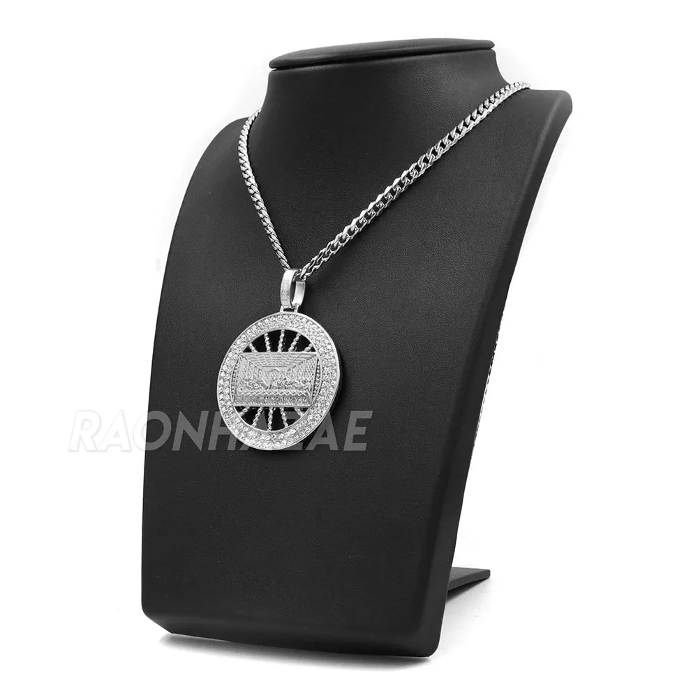 316L Stainless Steel Medallion Last Supper Christ Pendant w/4mm Miami Cuba Chain