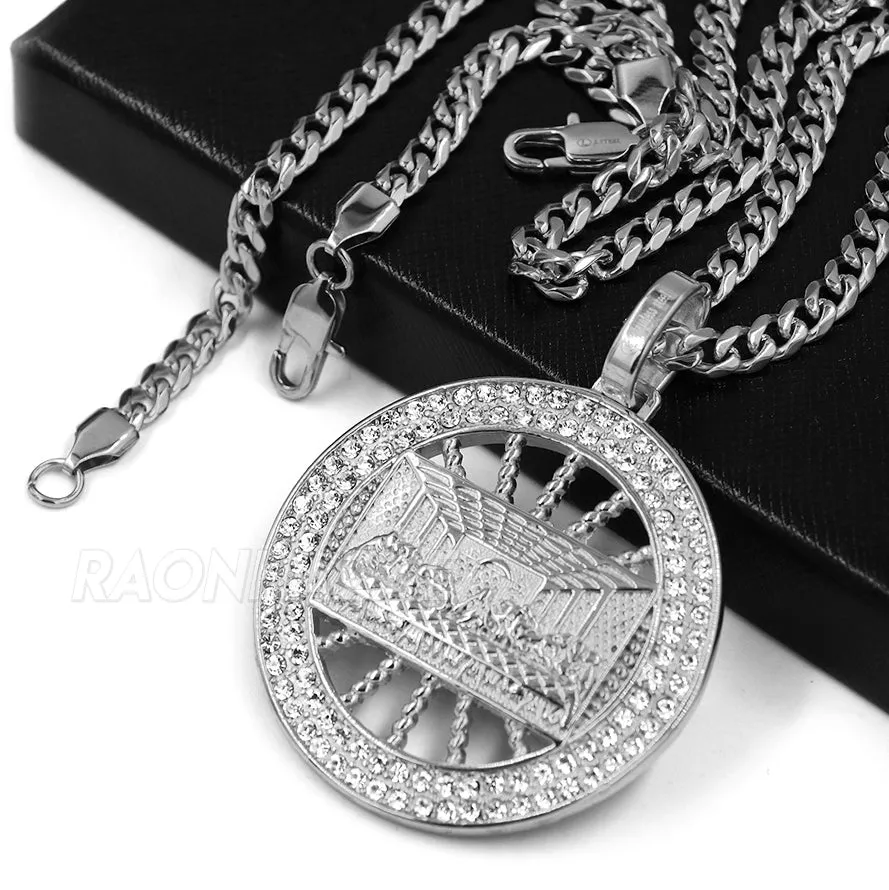 316L Stainless Steel Medallion Last Supper Christ Pendant w/4mm Miami Cuba Chain
