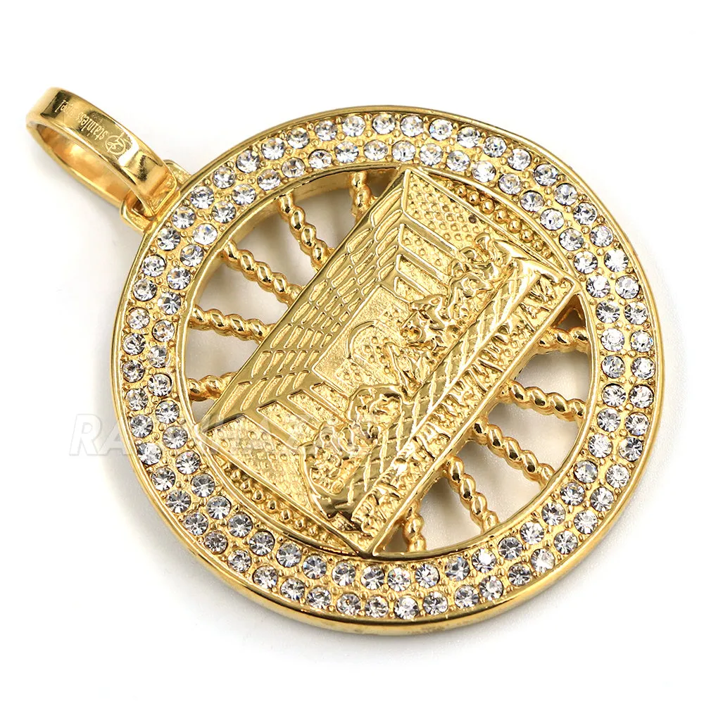 316L Stainless Steel Medallion Last Supper Christ Pendant w/4mm Miami Cuba Chain