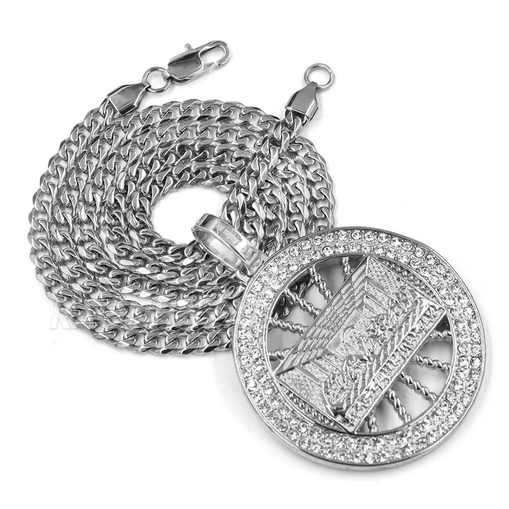 316L Stainless Steel Medallion Last Supper Christ Pendant w/4mm Miami Cuba Chain