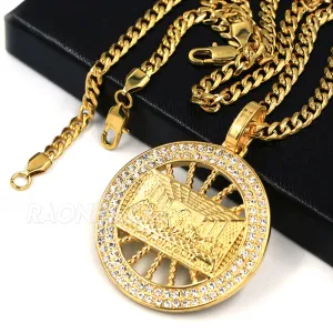 316L Stainless Steel Medallion Last Supper Christ Pendant w/4mm Miami Cuba Chain