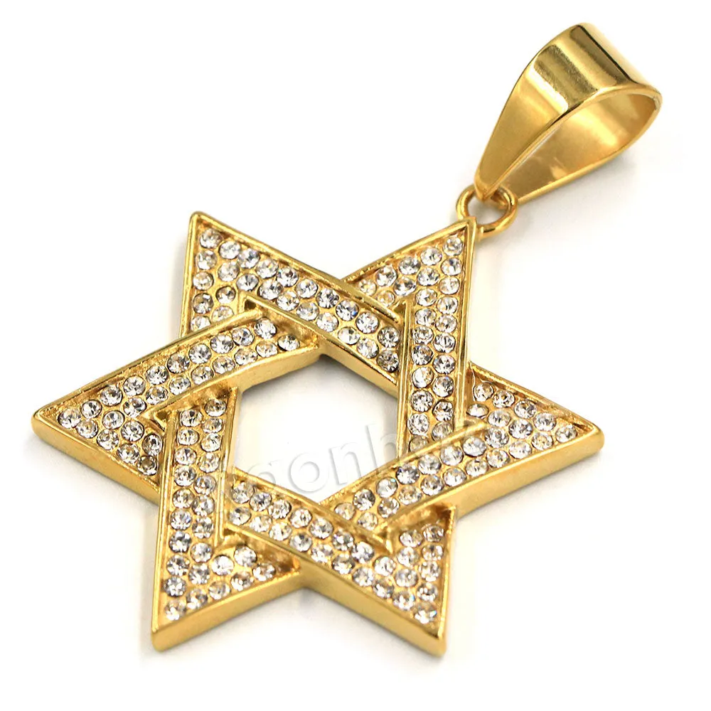 316L Stainless Steel Star of David Blinged Out Pendant w/ 4mm Miami Cuban Chain (Gold and Silver)